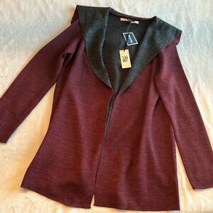 Max Studio Burgundy and Charcoal Open Front Cardigan